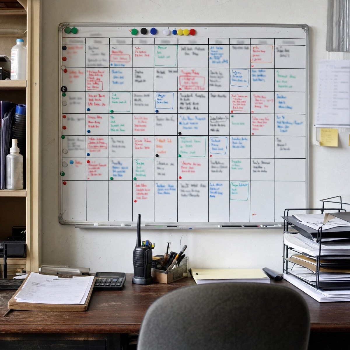 Contractor shop scheduling whiteboard